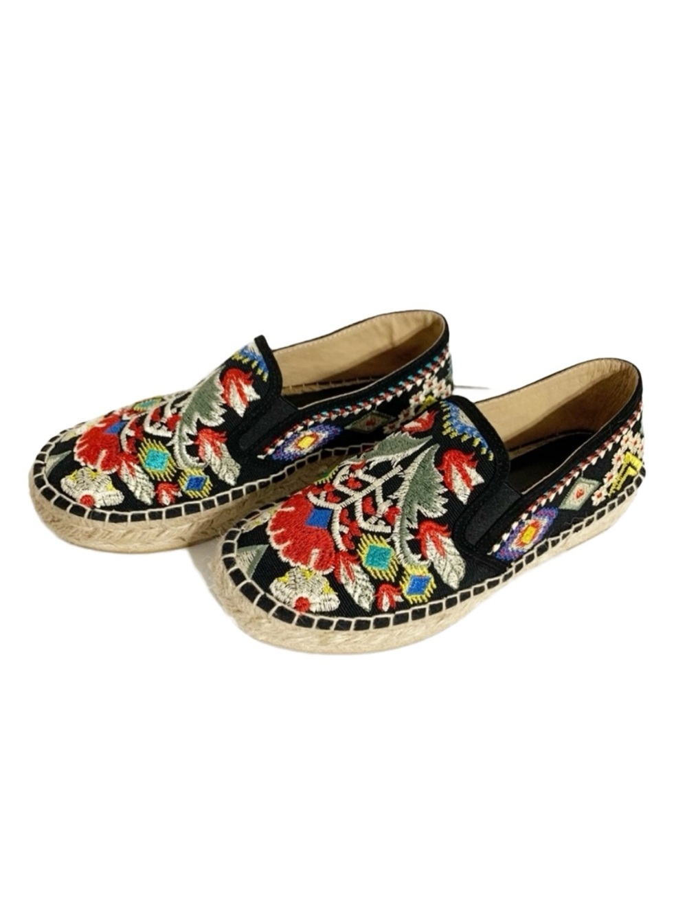 Johnny Was Boho Floral Embroidered Catopsia Jute Trimmed Slip On Espadrille Shoe